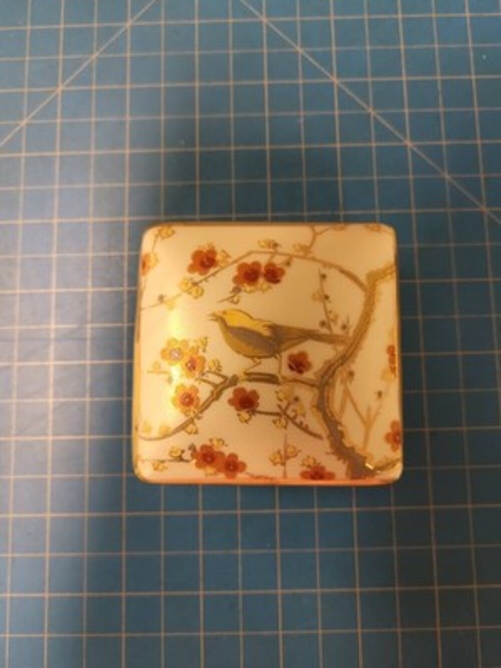 Vintage Trinket Box Bird Floral Design Japan Porcelain Jewelry Pill Box Decor